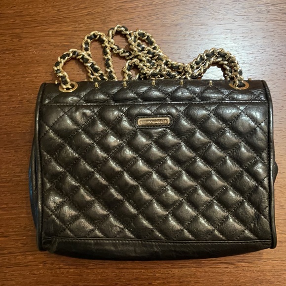 Rebecca Minkoff black quilted handbag with gold studs and chain strap detail. - Picture 2 of 2